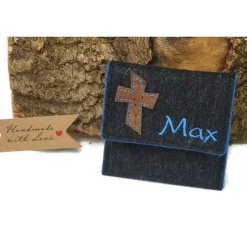edle Gotteslobhülle, Bibelhülle personalisiert, Filz dunkelblau, Erstkommunion, Geschenke zur Firmung, Konfirmation