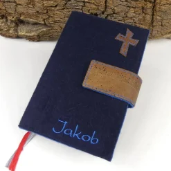 edle Gotteslobhülle, Bibelhülle personalisiert, Filz dunkelblau, Erstkommunion, Geschenke zur Firmung, Konfirmation