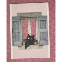 Edle Grußkarte, Katzenmotiv mit Fenster