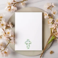 Edle Kommunionseinladungen, Kommunionseinladungskarten 10er-Pack, florale Kommunionseinladung, Einladung Erstkommunion