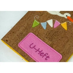 edle U-Heft Hülle aus Kork, personalisiert, Storch, Geschenke zur Geburt, Geschenkidee Taufe