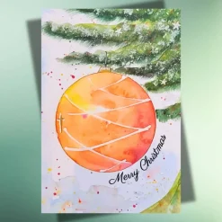 Edle Weihnachtskarte mit leuchtender Christbaumkugel – Merry Christmas – DIN A6 Klappkarte oder Postkarte