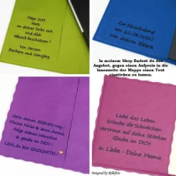 edle Zeugnismappe A4, personalisiert, Kork, mit eingestickter Pusteblume, Geschenke zur Einschulung, Patenkind, Mädchen