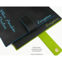 edle Zeugnismappe A4, personalisiert, Kork, mit eingestickter Pusteblume, Geschenke zur Einschulung, Patenkind, Mädchen