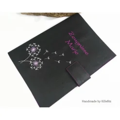 edle Zeugnismappe A4, personalisiert, Kork, mit eingestickter Pusteblume, Geschenke zur Einschulung