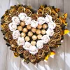 Edler Ferrero-Rocher-Strauß in Herzform Gold & Weiß – luxuriöse Geschenkidee handgemacht