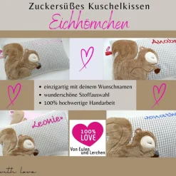 Eichhörnchen Kissen mit Namen Namenskissen Taufkissen Kuschelkissen Kindergartenkissen Geburtsgeschenk Kinderkissen