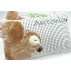 Eichhörnchen Kissen mit Namen Namenskissen Taufkissen Kuschelkissen Kindergartenkissen Geburtsgeschenk Kinderkissen