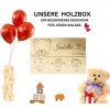 Eine personalisierte Baby-Erinnerungskiste mit einem niedlichen Teddybären – das ideale Holzgeschenk zur Geburt.