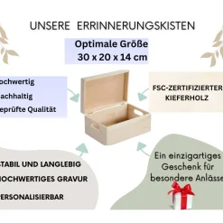 Eine personalisierte Baby-Erinnerungskiste mit einem niedlichen Teddybären – das ideale Holzgeschenk zur Geburt.
