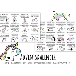 EINHORN Adventskalender illustriert Zitate Sprüche witzig Papier oder digital Adventskalender Geschenk Adventkalender