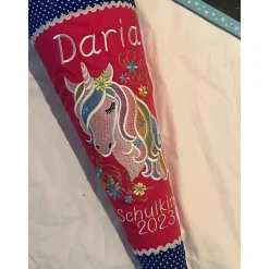 Einhorn Schultüte aus Stoff mit Namen und Motiv personalisiert / Farben nach Wunsch