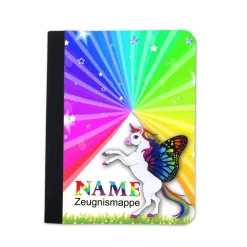 Einhorn Zeugnismappe personalisiert | Zeugnismappe Mädchen | Zeugnismappe mit Namen | Urkundenmappe Regenbogen