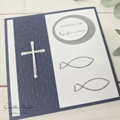 Einladung Einladungskarte zur Kommunion, Konfirmation oder Taufe in Dunkelblau - Christlich