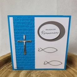 Einladung Einladungskarte zur Kommunion, Konfirmation oder Taufe in Türkis - Christlich