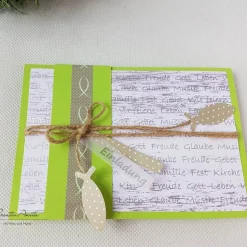 Einladung Taufe Kommunion Konfirmation MAIGRÜN-TAUPE oder in Wunschfarbe