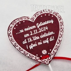 Einladung zum Geburtstag: Herz-Lolli-Lebkuchenherz – Individuell & Handgemacht