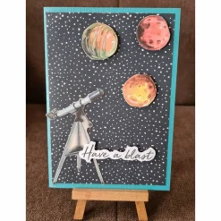 Einladungskarte " Have a blast " Planeten , Fernrohr