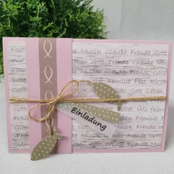 Einladungskarte ALTROSA-TAUPE Kommunion Taufe oder in Wunschfarbe