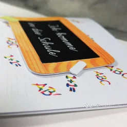Einladungskarte Einschulung – Schulanfang Design Schiefertafel mit Einlegeblatt & Umschlag