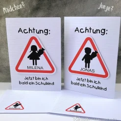 Einladungskarte Einschulung Schulanfang "Achtung" für Mädchen oder Jungen