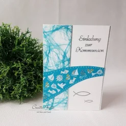 Einladungskarte Kommunion Konfirmation WELLE TÜRKIS