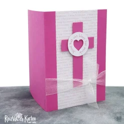 Einladungskarte oder Glückwunschkarte Kommunion – Jesus hat ein Herz für mich – Türkis oder Pink