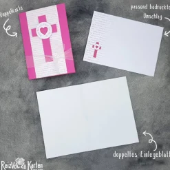 Einladungskarte oder Glückwunschkarte Kommunion – Jesus hat ein Herz für mich – Türkis oder Pink