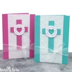 Einladungskarte oder Glückwunschkarte Kommunion – Jesus hat ein Herz für mich – Türkis oder Pink