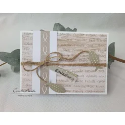 Einladungskarte WEISS-TAUPE Kommunion Taufe oder in Wunschfarbe