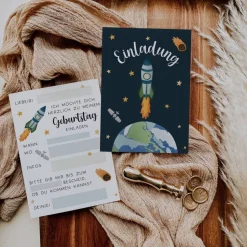 Einladungskarten Weltall Kindergeburtstag - Kindergeburtstagseinladung Space-Party - Einladung zum Kindergeburtstag