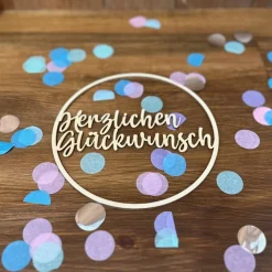 Einleger "Herzlichen Glückwunsch" aus Holz – Dekoratives Zubehör für deinen Geburtstagskranz