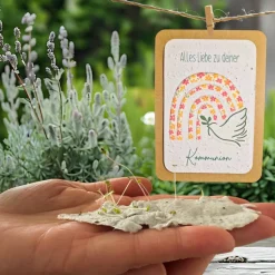 Einpflanzbare Kommunionskarte aus Samenpapier | nachhaltige Geschenke zur Kommunion | Grußkarte für Kommunionskinder