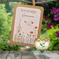 Einpflanzbare Kommunionskarte aus Samenpapier | nachhaltige Geschenke zur Kommunion | Grußkarte für Kommunionskinder