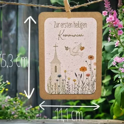 Einpflanzbare Kommunionskarte aus Samenpapier | nachhaltige Geschenke zur Kommunion | Grußkarte für Kommunionskinder