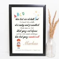 Einschulung Geschenk personalisiert Wünsche Mutmacher | Poster Urkunde zum Schulanfang | Geschenkidee erster Schultag
