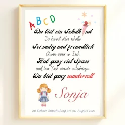 Einschulung Geschenk personalisiert Wünsche Mutmacher | Poster Urkunde zum Schulanfang | Geschenkidee erster Schultag