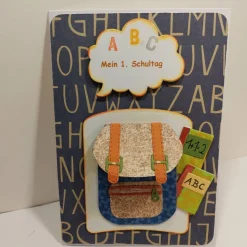 Einschulung Grußkarte Jungen Geldfach Schultasche ABC Glückwunschkarte