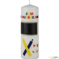 Einschulungskerze personalisierbar mit Schiefertafel und Buntstiften, Kerze Einschulung, Geschenk Schulanfang mit Name