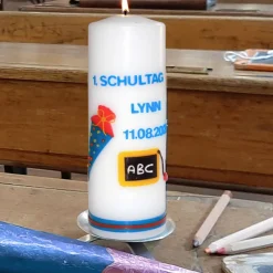 Einschulungskerze personalisierbar mit Tafel und Schultüte, Kerze zur Einschulung, Kerze erster Schultag