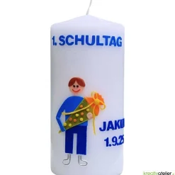 Einschulungskerze personalisierbar mit i-Dötzchen und Schultüte, Kerze Einschulung, Kerze erster Schultag