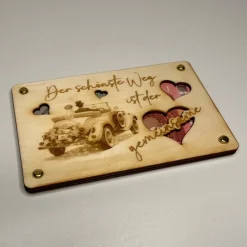 Einzigartige gelaserte Geldgeschenkkarte aus Sperrholz – Das perfekte Geschenk zur Hochzeit!