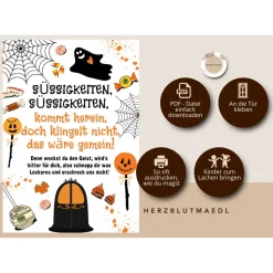 Einzigartige Halloween Dekoration - Türschild mit Gespenst, Kürbis | Gruselige Halloween Haus Deko - Print DIN A4 | Kind
