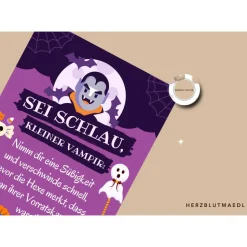 Einzigartige Halloween Haus Deko – Türschild mit Vampir Motiv in DIN A4 als Print | Kinder -Halloweenparty
