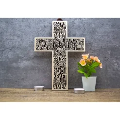 Einzigartige Holz-Kreuze mit "Vater Unser" – Zeitloses religiöses Kunstwerk für dein Zuhause