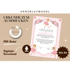 Einzigartige Urkunden für Kinder - Tanz Zertifikat - Gastgeschenk Ballett Mädchen