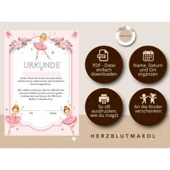 Einzigartige Urkunden für Kinder - Tanz Zertifikat - Gastgeschenk Ballett Mädchen