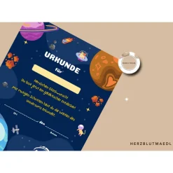 Einzigartige Weltraum Mitgebsel für den Universum-Kindergeburtstag oder die Weltallparty | Urkunde zum Ausdrucken in A4