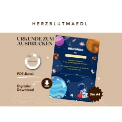 Einzigartige Weltraum Mitgebsel für den Universum-Kindergeburtstag oder die Weltallparty | Urkunde zum Ausdrucken in A4
