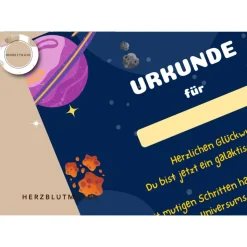Einzigartige Weltraum Mitgebsel für den Universum-Kindergeburtstag oder die Weltallparty | Urkunde zum Ausdrucken in A4